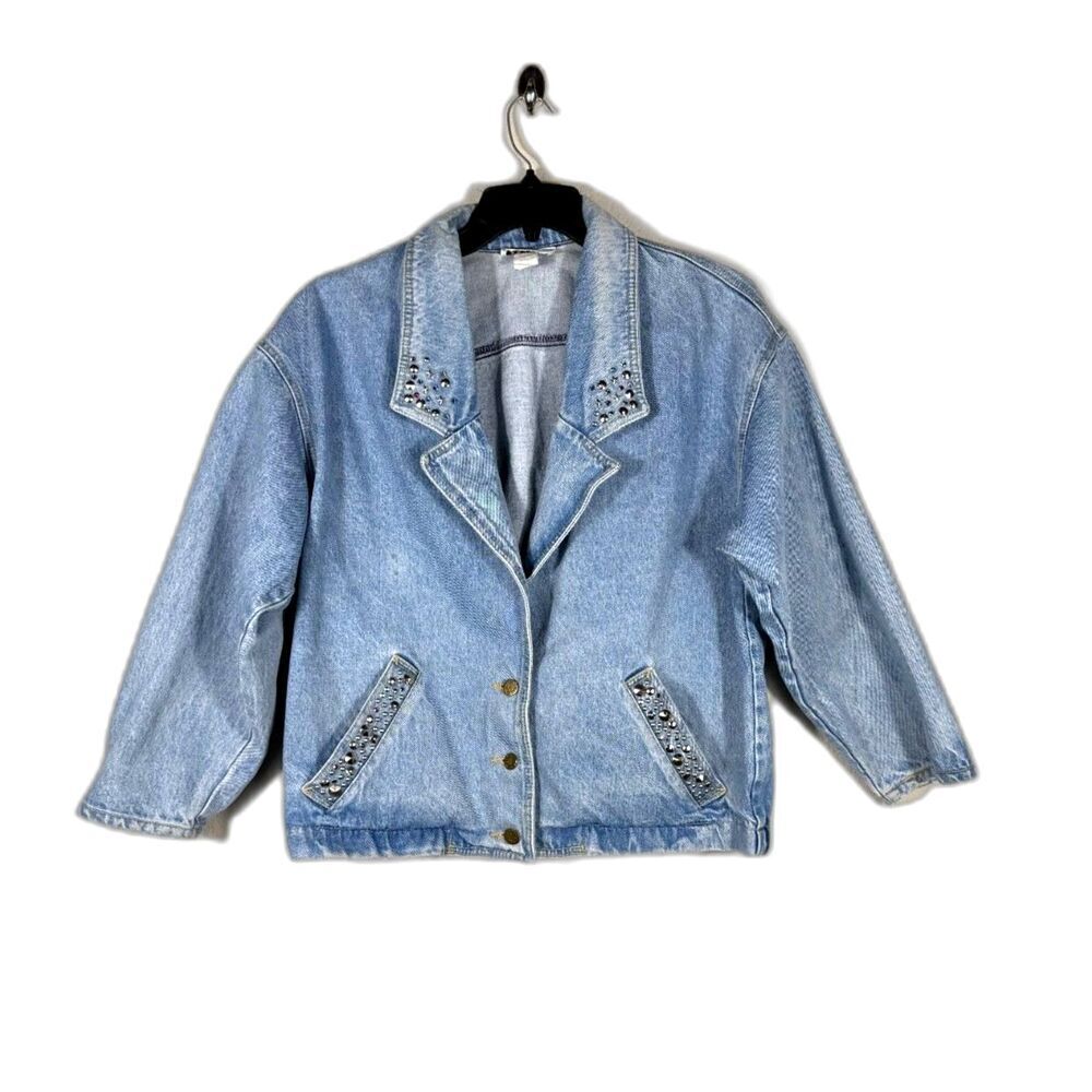 Vintage YES Clothing Studded Denim Blazer Small Western Y2K USA embellishment